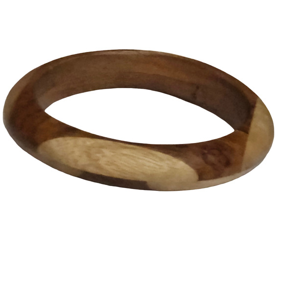 Vtg Two Tone Wooden Inlay Bangle Bracelet - Picture 3 of 3